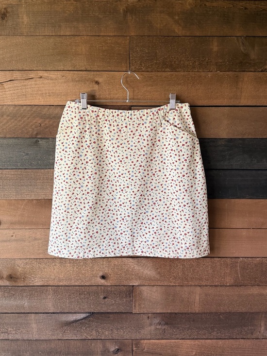 Vintage Dresses & Skirts - Vintage Christopher & Banks Floral Cotton Skirt Cream Summer Midi Pockets